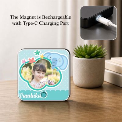 Elephant Theme Personalised Musical Fridge Magnet with Custom Photo Rechargeable Battery, Type-C USB Charging Birthday Gift for Girls & Boys